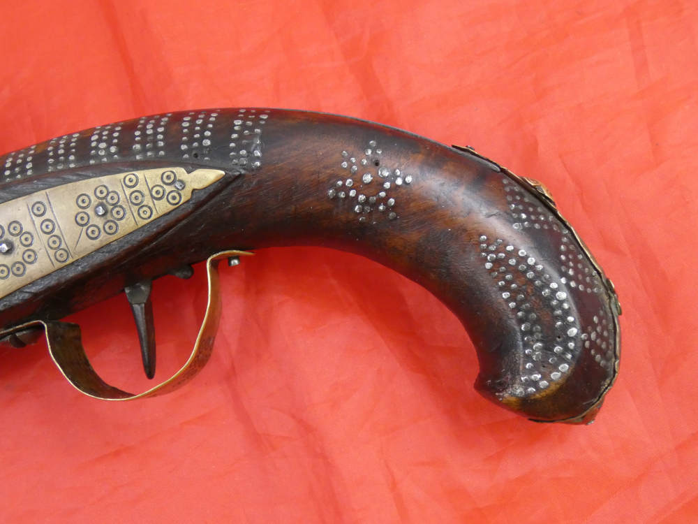 RARE ANTIQUE SOUTH INDIA BLUNDERBUSS MIQUELET FLINTLOCK PISTOL 1780-1820 -img-7