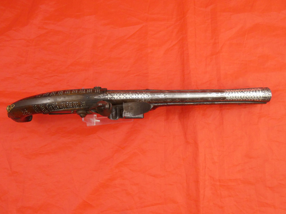 RARE ANTIQUE SOUTH INDIA BLUNDERBUSS MIQUELET FLINTLOCK PISTOL 1780-1820 -img-8