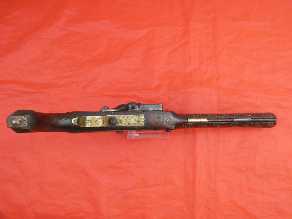 RARE ANTIQUE SOUTH INDIA BLUNDERBUSS MIQUELET FLINTLOCK PISTOL 1780-1820 -img-14
