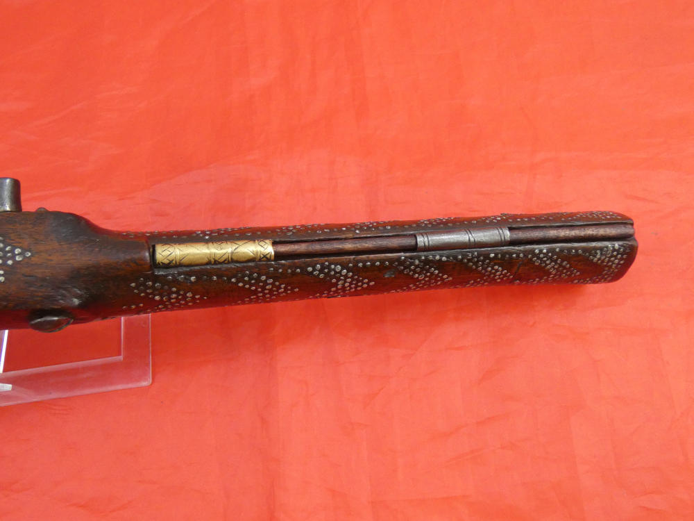 RARE ANTIQUE SOUTH INDIA BLUNDERBUSS MIQUELET FLINTLOCK PISTOL 1780-1820 -img-16