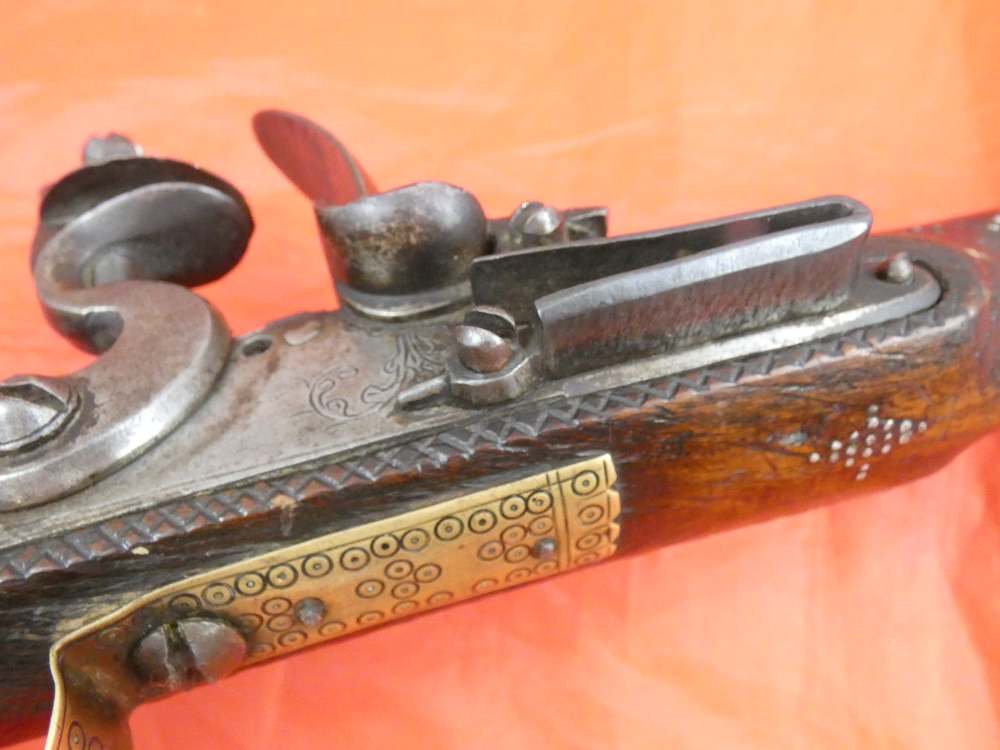 RARE ANTIQUE SOUTH INDIA BLUNDERBUSS MIQUELET FLINTLOCK PISTOL 1780-1820 -img-21