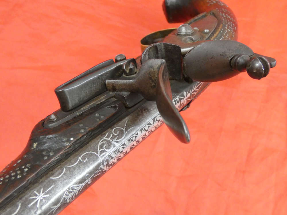 RARE ANTIQUE SOUTH INDIA BLUNDERBUSS MIQUELET FLINTLOCK PISTOL 1780-1820 -img-31