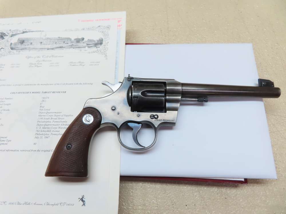 COLT Officers Model USMC PROPERTY Target Revolver Heavy Barrel .38  RARE-img-64