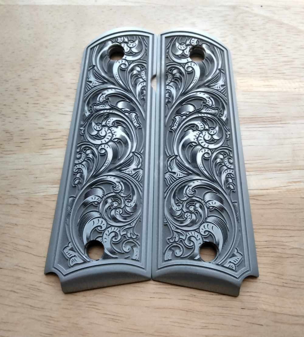 Custom Engraved 1911 full size aluminum grips-img-0