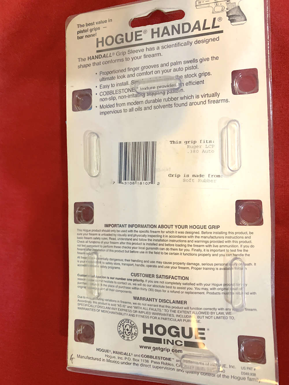 Hogue Handall Grip Sleeve for Ruger LCP 380, Pink-img-1