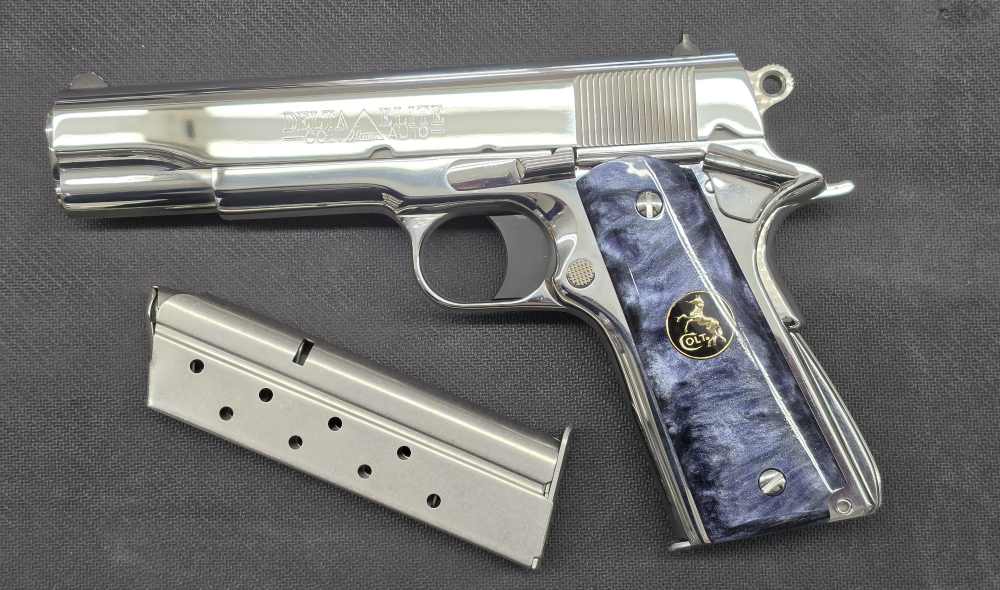 Colt Delta Elite MKIV 5" 10mm Bright Stainless Jeweled W/Case Unfired 2Mags-img-1