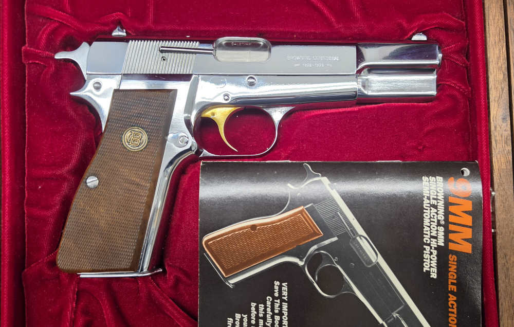Browning Hi Power Centennial Complete Set Nickel 3 Knives Presentation Case-img-2