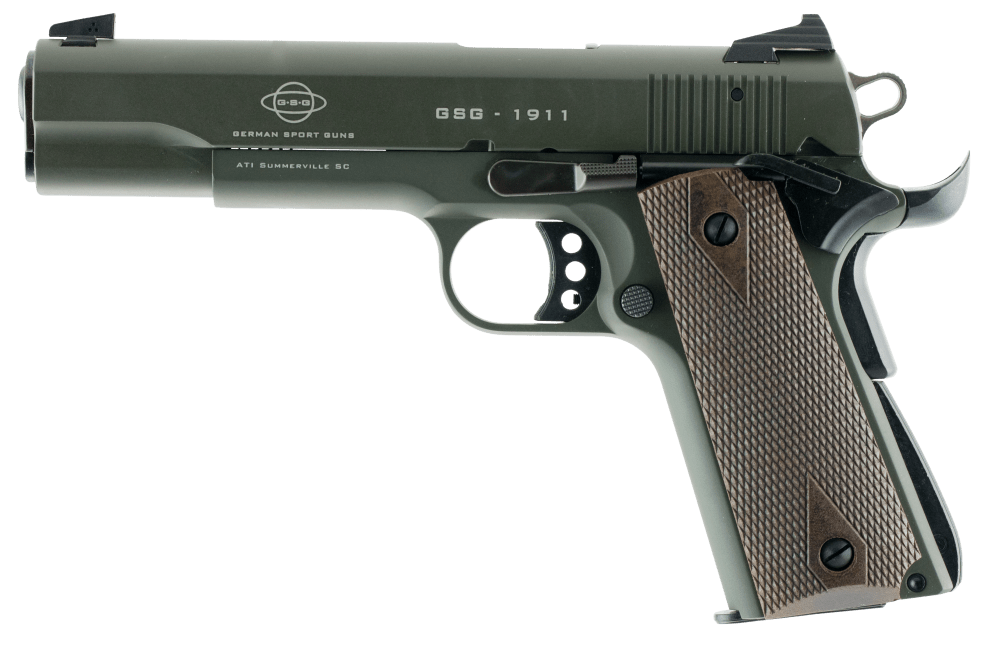ATI GSG 1911 Pistol 22 LR Threaded Fixed Sights OD Green Serrated 10+1 Rd -img-1