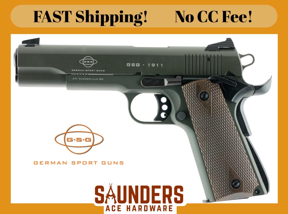 ATI GSG 1911 Pistol 22 LR Threaded Fixed Sights OD Green Serrated 10+1 Rd -img-0