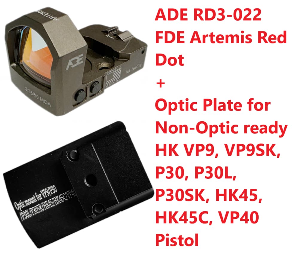 Ade RD3-022 FDE Red Dot+Optic Mount Plate for Non Optic Ready HK VP9 Pistol-img-0