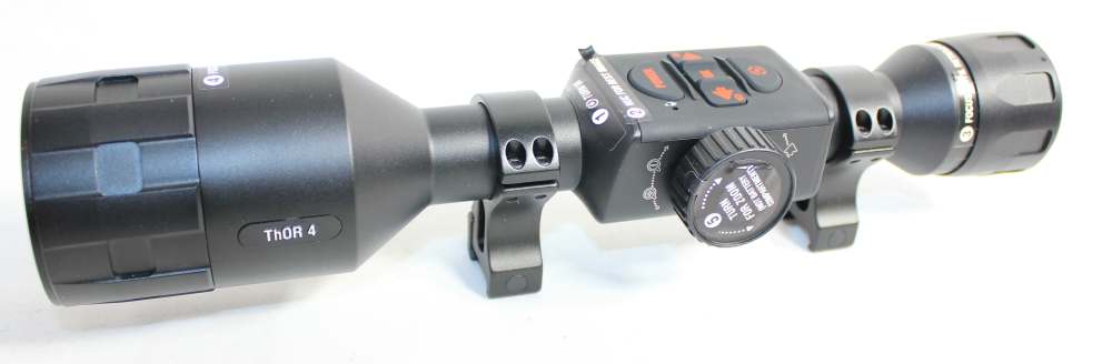 USED ATN THOR 4 SMART HD THERMAL SCOPE 384X288 2-8X W/ BOX, RINGS & PARTS-img-0