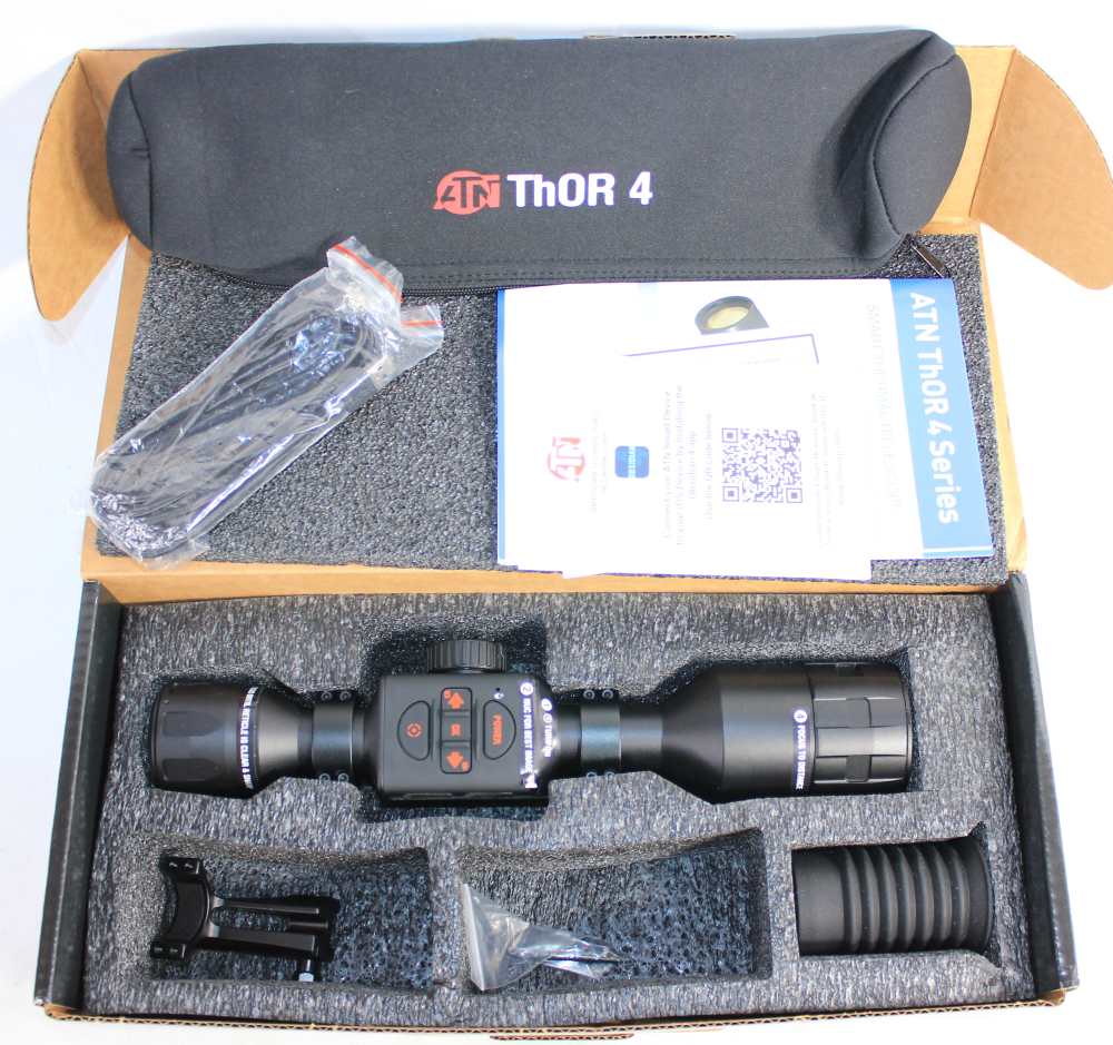 USED ATN THOR 4 SMART HD THERMAL SCOPE 384X288 2-8X W/ BOX, RINGS & PARTS-img-4