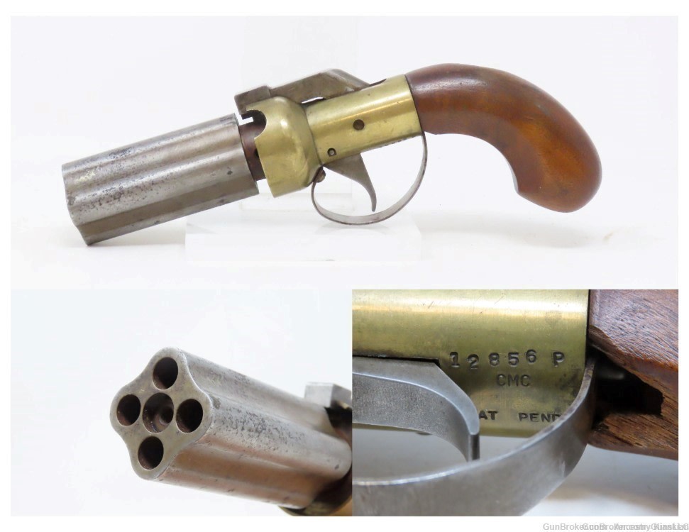 Antique CMC .36 Percussion Reproduction PEPPERBOX Revolving 4-Shot Pistol -img-0