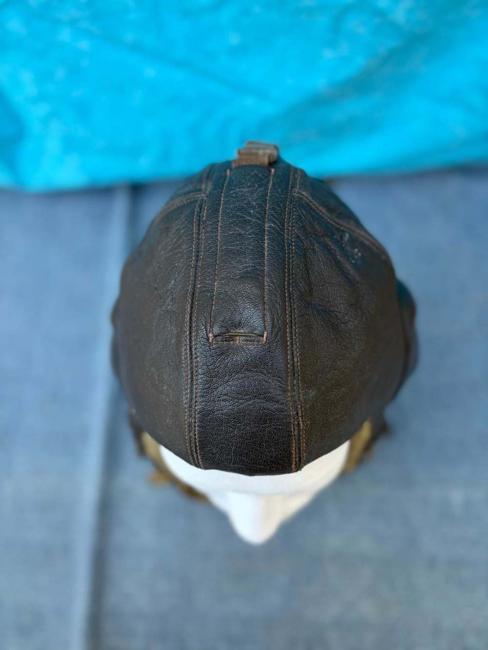 WWII GERMAN LUFTWAFFE LKpW 101 WINTER LEATHER FLIGHT HELMET w/ THROAT MIC-img-4