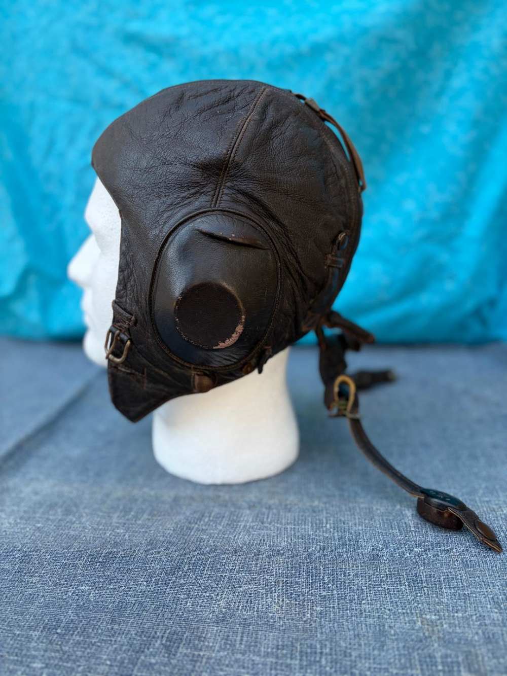 WWII GERMAN LUFTWAFFE LKpW 101 WINTER LEATHER FLIGHT HELMET w/ THROAT MIC-img-0