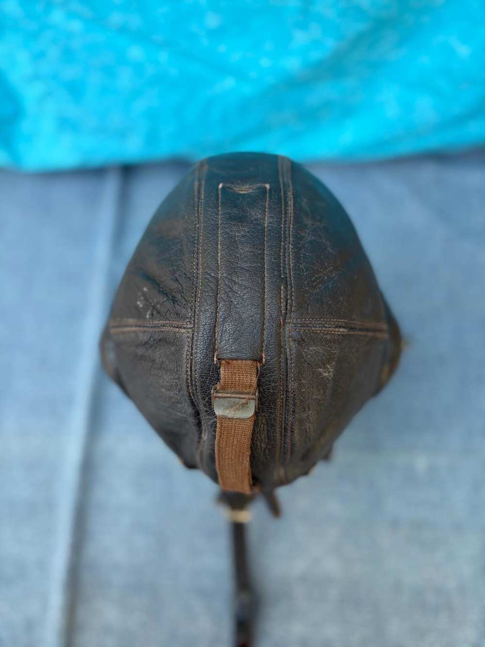 WWII GERMAN LUFTWAFFE LKpW 101 WINTER LEATHER FLIGHT HELMET w/ THROAT MIC-img-3
