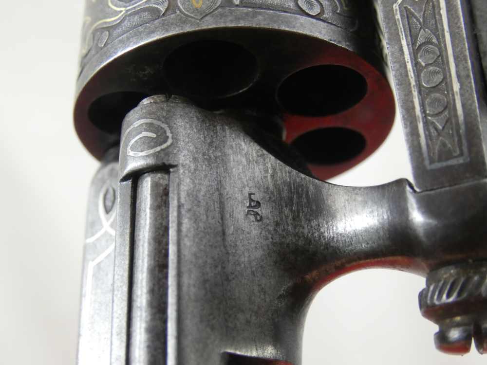 ANTIQUE BELGIUM PINFIRE CASED REVOLVER ENGRAVED GOLD / SILVER 100% complete-img-65