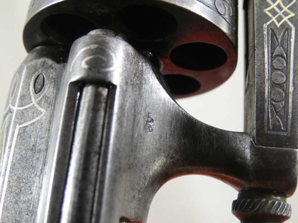 ANTIQUE BELGIUM PINFIRE CASED REVOLVER ENGRAVED GOLD / SILVER 100% complete-img-66