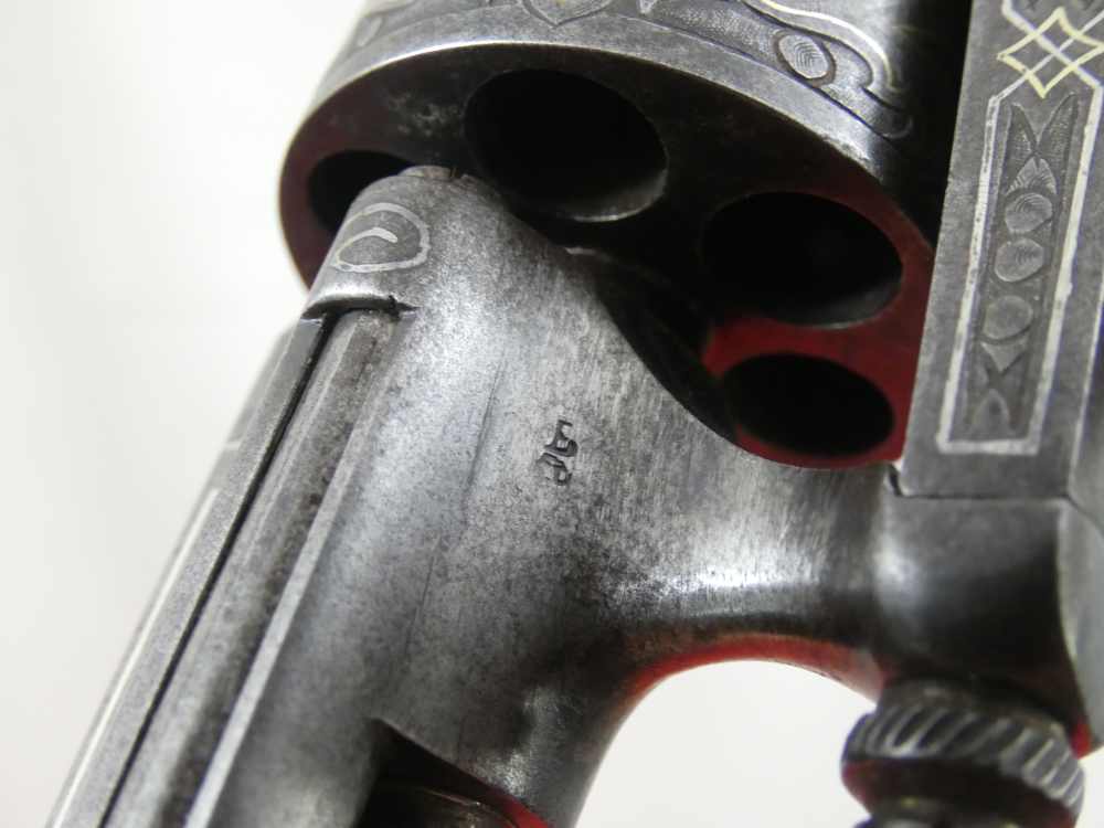 ANTIQUE BELGIUM PINFIRE CASED REVOLVER ENGRAVED GOLD / SILVER 100% complete-img-64