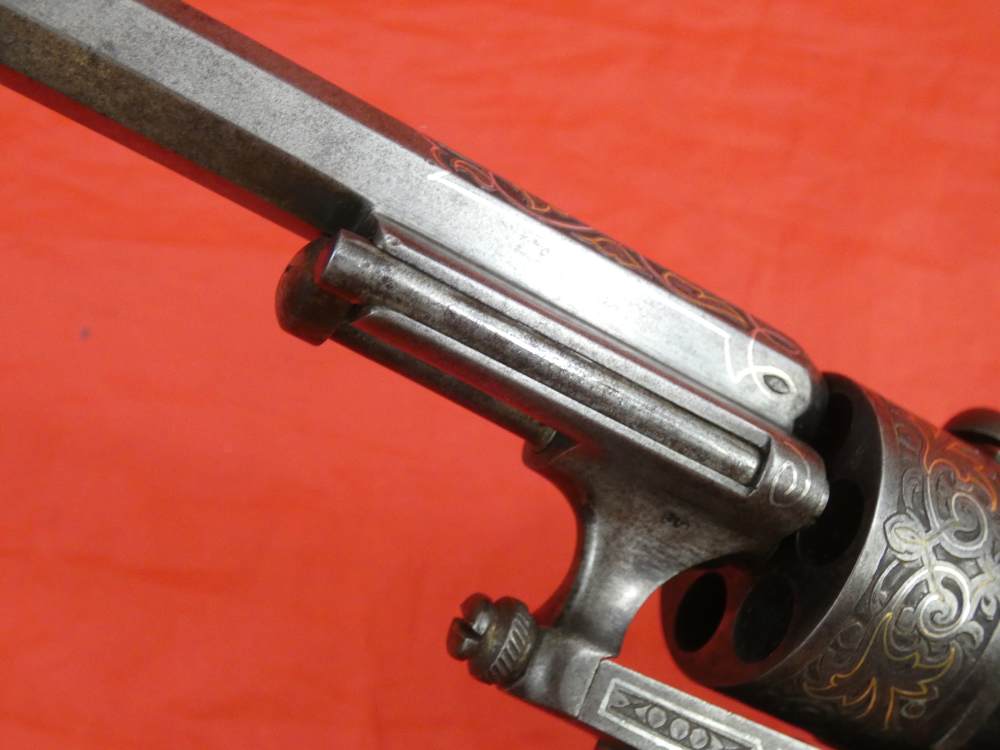 ANTIQUE BELGIUM PINFIRE CASED REVOLVER ENGRAVED GOLD / SILVER 100% complete-img-39