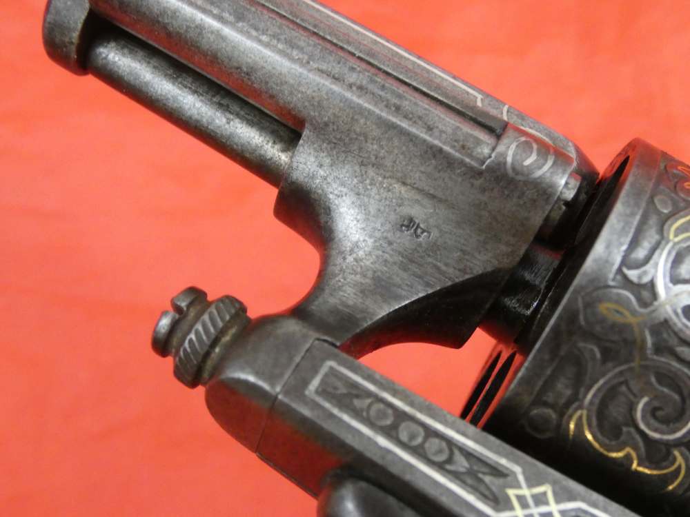 ANTIQUE BELGIUM PINFIRE CASED REVOLVER ENGRAVED GOLD / SILVER 100% complete-img-33