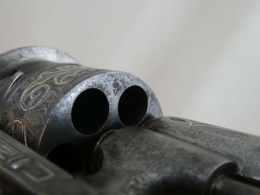 ANTIQUE BELGIUM PINFIRE CASED REVOLVER ENGRAVED GOLD / SILVER 100% complete-img-60
