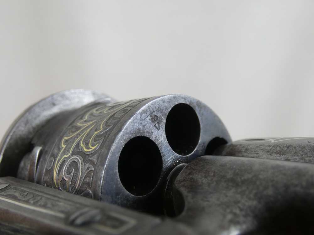 ANTIQUE BELGIUM PINFIRE CASED REVOLVER ENGRAVED GOLD / SILVER 100% complete-img-57