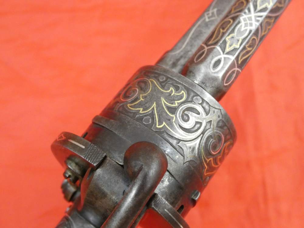 ANTIQUE BELGIUM PINFIRE CASED REVOLVER ENGRAVED GOLD / SILVER 100% complete-img-27