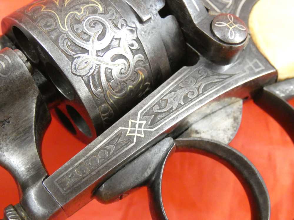 ANTIQUE BELGIUM PINFIRE CASED REVOLVER ENGRAVED GOLD / SILVER 100% complete-img-43