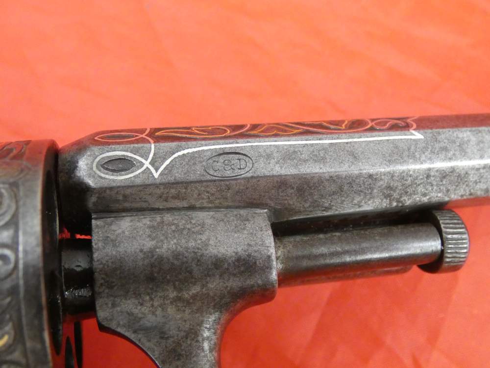 ANTIQUE BELGIUM PINFIRE CASED REVOLVER ENGRAVED GOLD / SILVER 100% complete-img-34