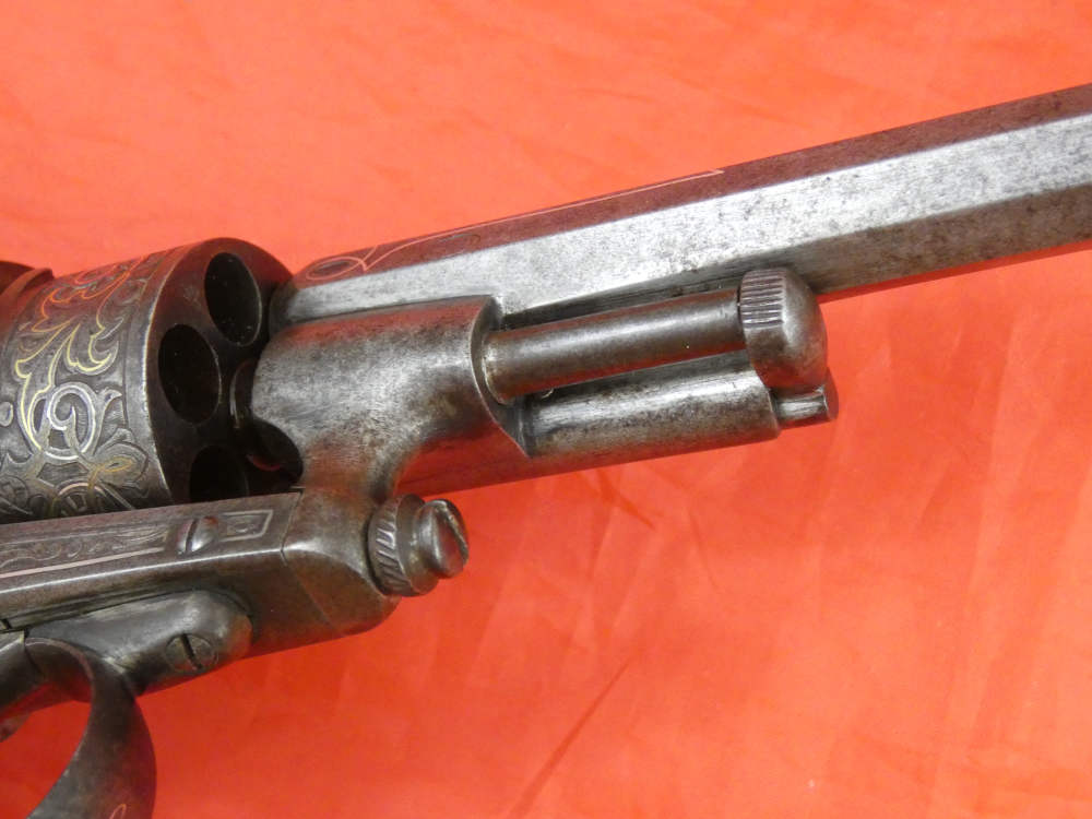 ANTIQUE BELGIUM PINFIRE CASED REVOLVER ENGRAVED GOLD / SILVER 100% complete-img-32