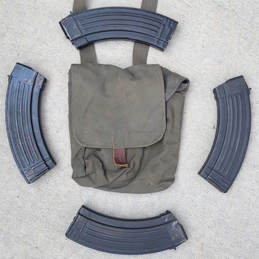4 Military Surplus 30rd Steel AK47 7.62x39mm Magazines & Pouch Polish-img-0