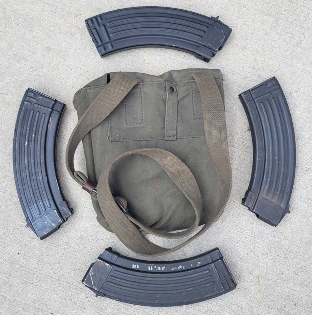 4 Military Surplus 30rd Steel AK47 7.62x39mm Magazines & Pouch Polish-img-1