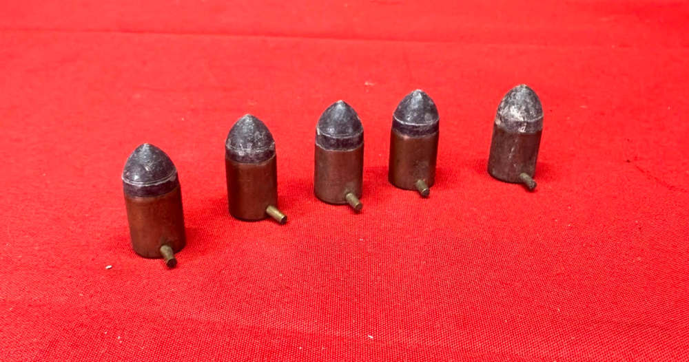 Antique Belgian 1850s Fusnot 12mm Pinfire Ammo x5 Lot-img-0
