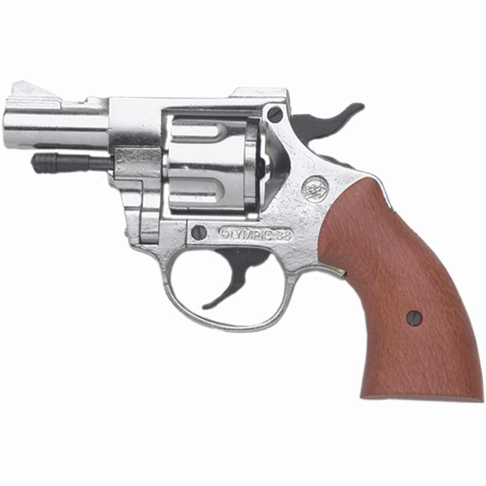 Olympic 9MM Blank Firing Pistol Nickel Revolver Gun + 100 Rounds-img-0