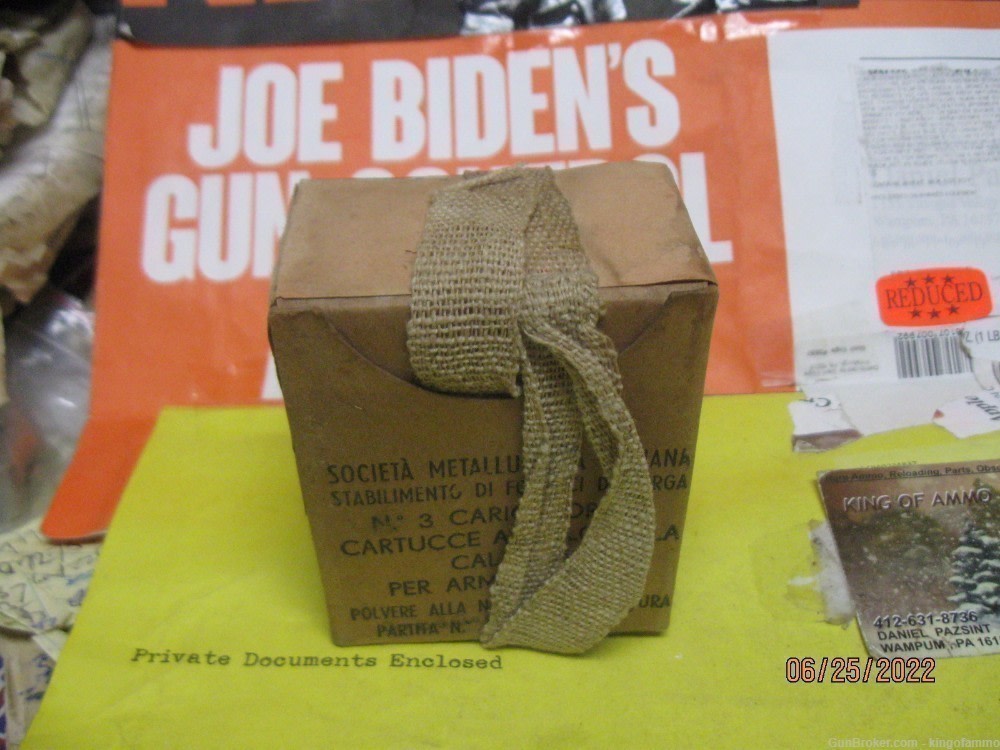 WWII Original Battle Enbloc Pack 7.35x51 Carcano FMJ Rare STILL SEALED-img-0