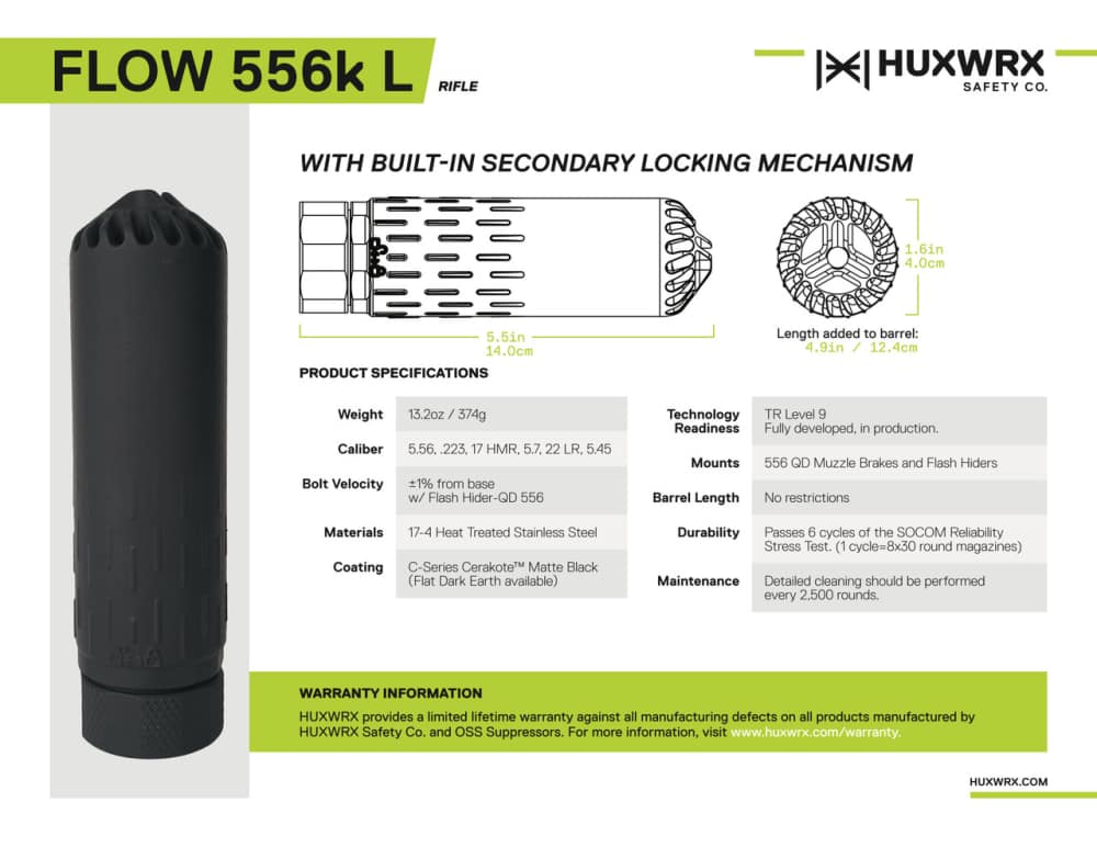 HUXWRX Flow 556K L ( Locking Collar ) 5.56mm Suppressor w/ Flash Hider-img-0