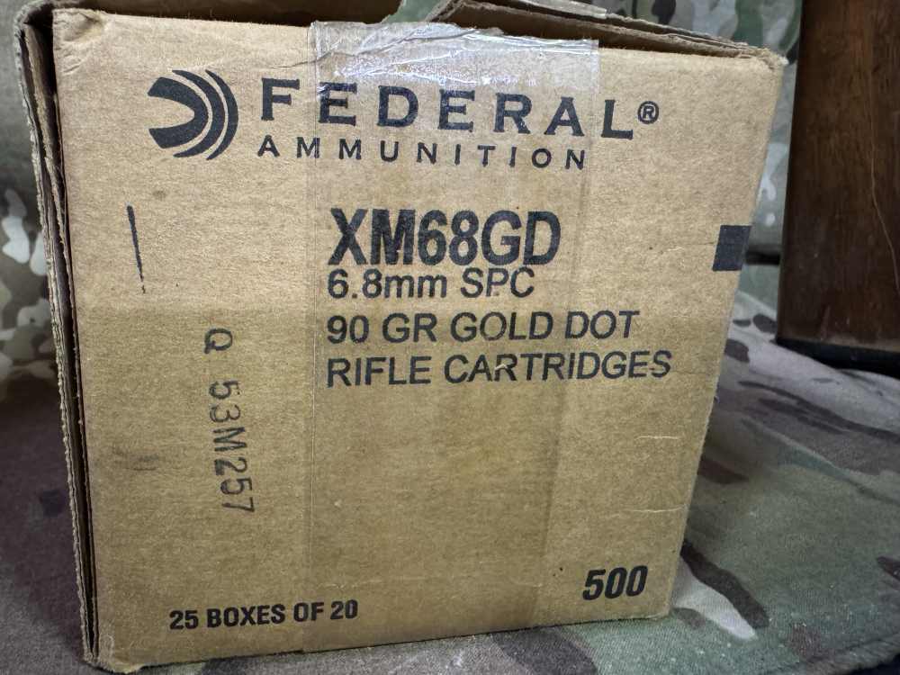 500Rds Federal 6.8MM SPC 90G Bonded Gold Dot XM68GD Full Case-img-0
