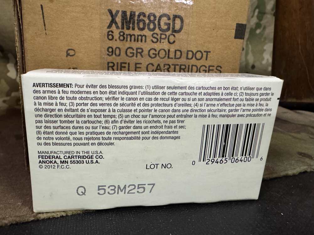 500Rds Federal 6.8MM SPC 90G Bonded Gold Dot XM68GD Full Case-img-1