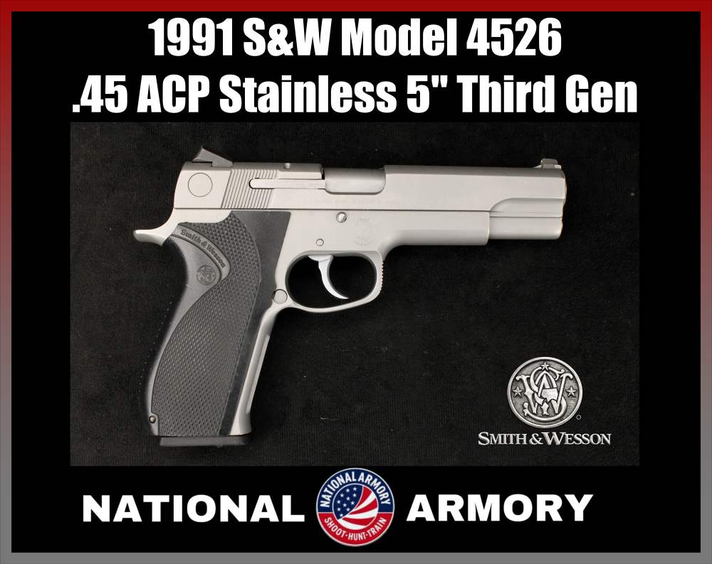 1991 Smith & Wesson Model 4526 .45 ACP Stainless 5" Third Gen S&W *RARE*-img-0