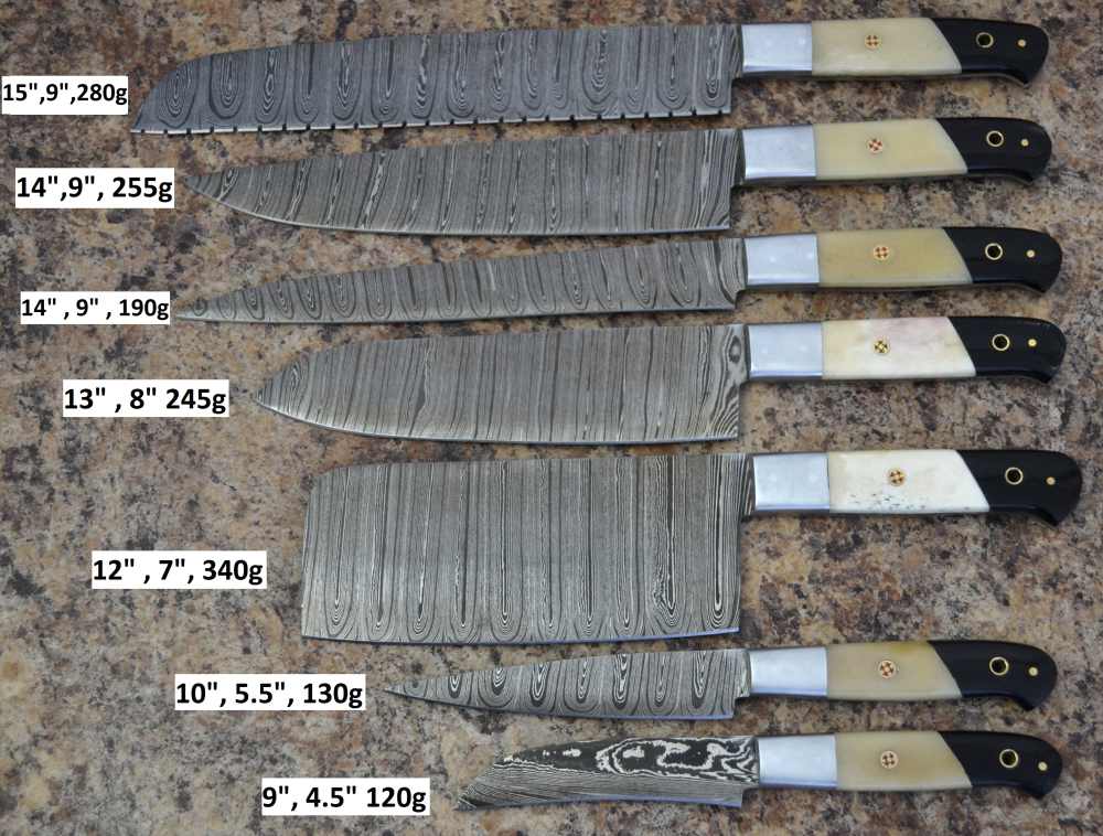 Damascus Steel Handmade 7 Pcs Luxury Chef Knives Set with Bone /Horn Handle-img-0