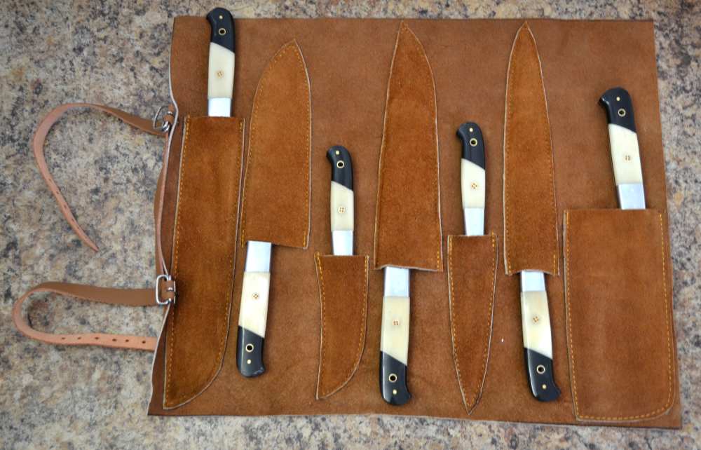 Damascus Steel Handmade 7 Pcs Luxury Chef Knives Set with Bone /Horn Handle-img-6