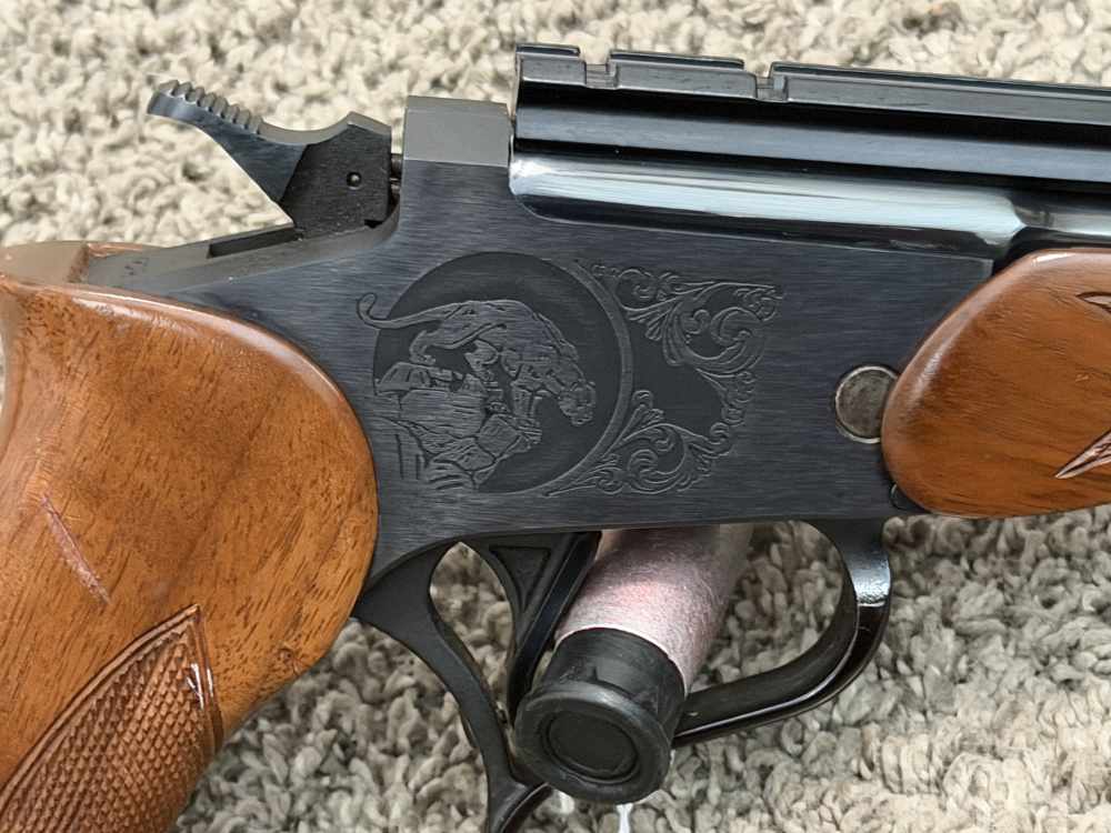 Thompson Center Contender 222 Rem 10” octagon brl engraved rare blued-img-2