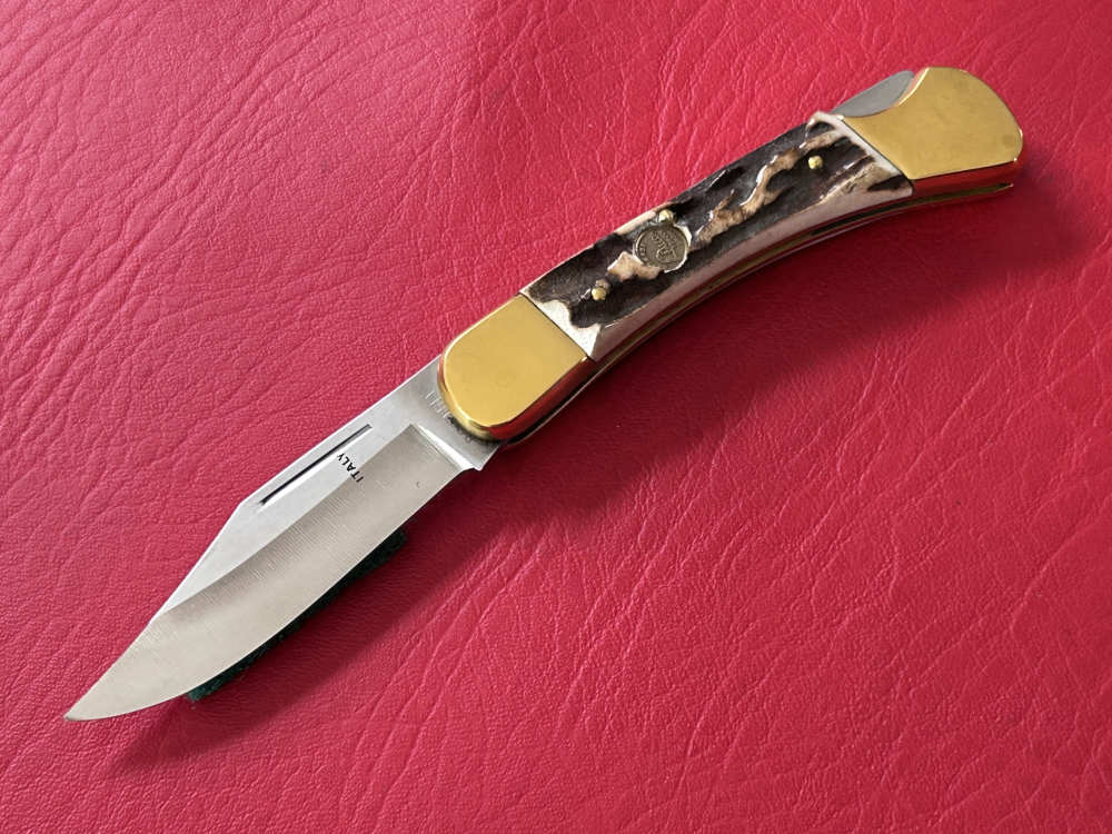 Vintage 1980’s Falcon Italy Handmade Stag Lock Back Pocket Knife NOS-img-2