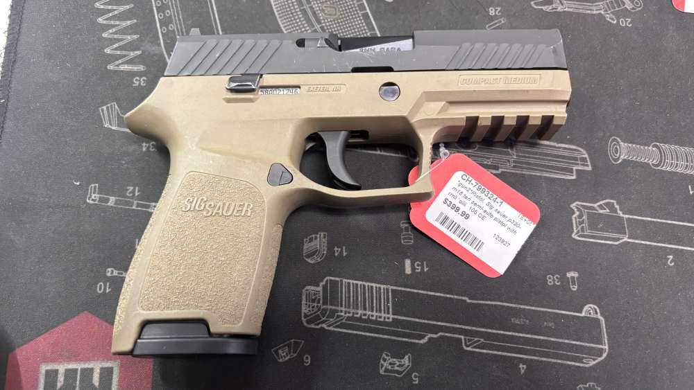Sig sauer P320 compact medium 9mm pistol tan frame 3.8” -img-1