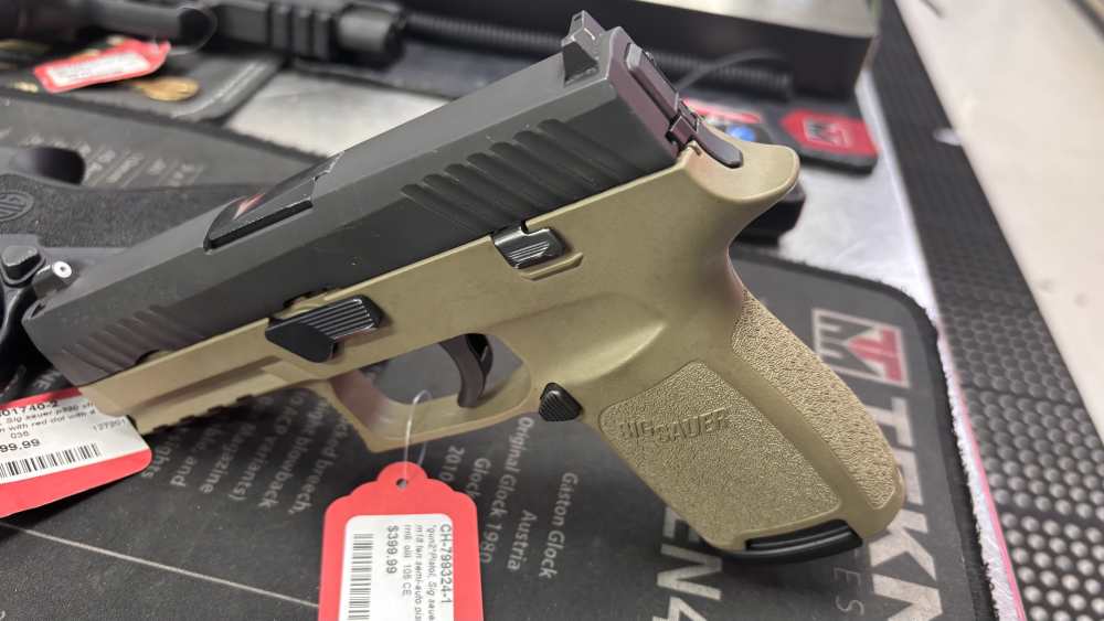 Sig sauer P320 compact medium 9mm pistol tan frame 3.8” -img-8