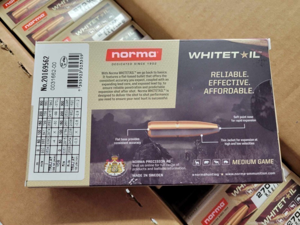 Norma Whitetail 270Win 130gr Soft Point Bulk 200rds 20169562-img-1