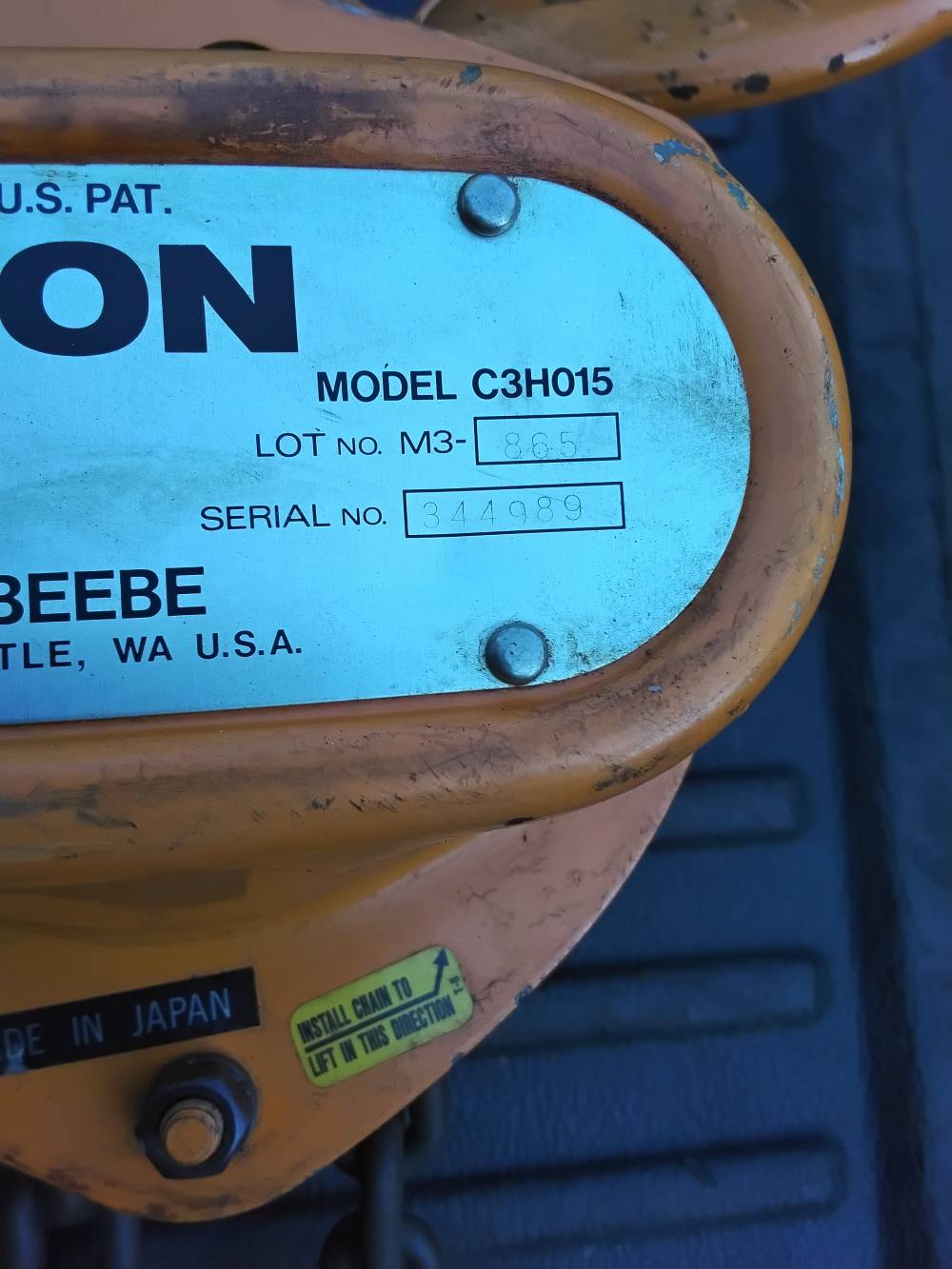 Beebe 1.5 ton chain hoist -img-1