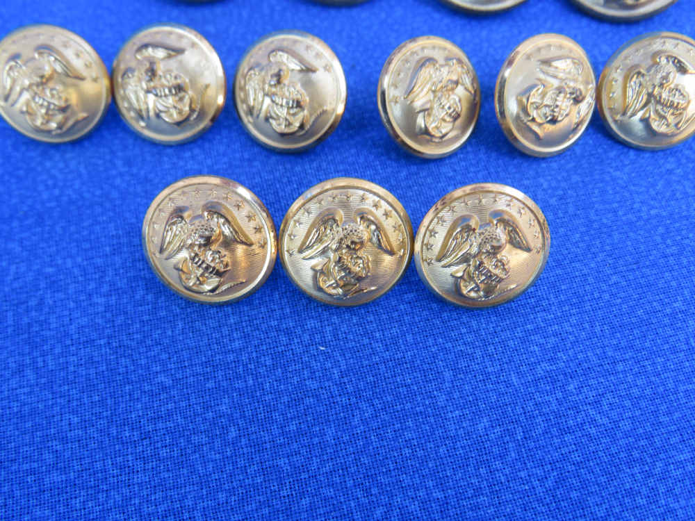 USMC DRESS BUTTON 24K GOLD OVER BRASS WB CO SERIAL NO 176 SET OF 14-img-5