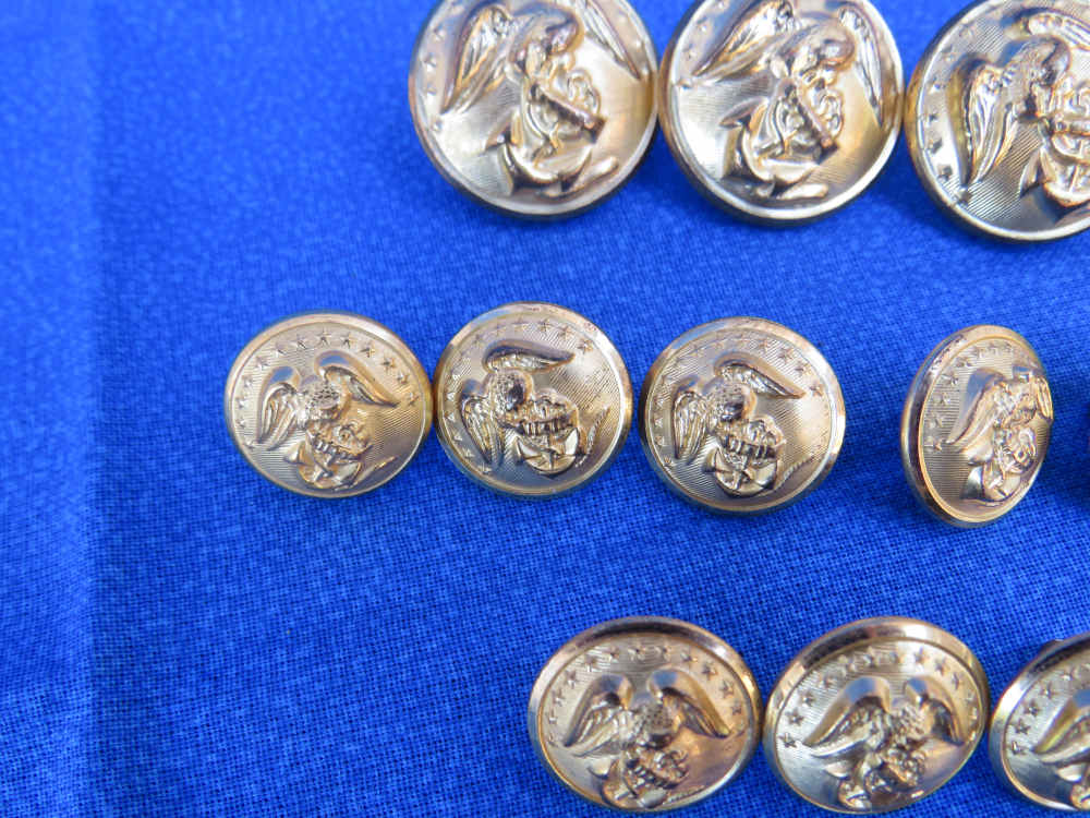 USMC DRESS BUTTON 24K GOLD OVER BRASS WB CO SERIAL NO 176 SET OF 14-img-3